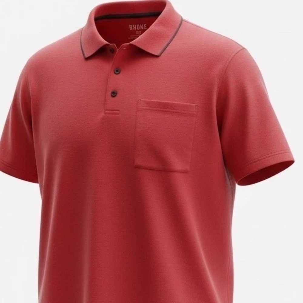Rhone Polo Stretch Mens 2X Red Short Sleeve Shirt Striped Collar Golf Preppy